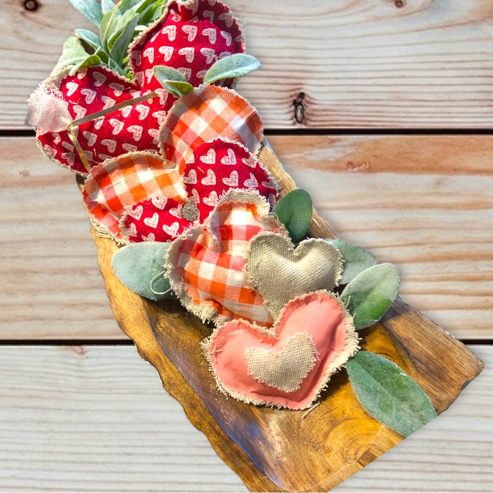 Set of 6 handmade rustic dough bowl heart filler.